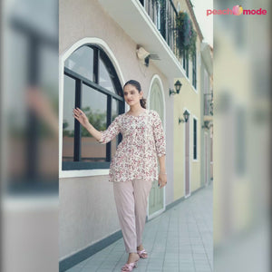 Pink Floral Printed Rayon A-Line Top