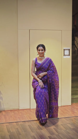 Purple Floral Printed Pure In Mulmul Cotton Saree