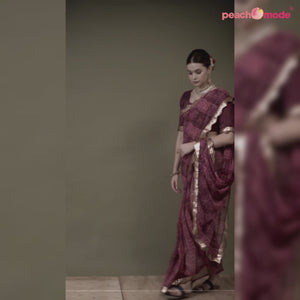 Blue Bandhani Foil Printed Georgette Saree With Embroidered Border