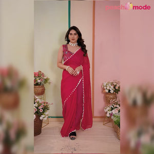 Pink Woven Striped Pattern Georgette Saree