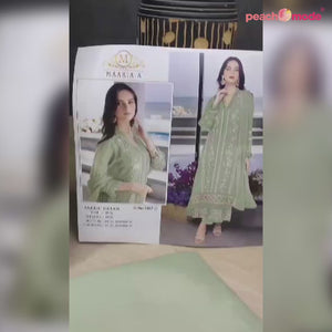 Pista Green Floral Embroidered Georgette Semi Stitched Pakistani Suit