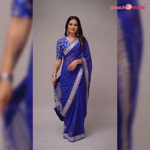 Blue Bandhani Printed Georgette Saree
