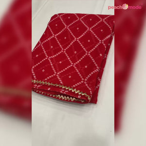 Red Bandhani Printed Georgette Saree