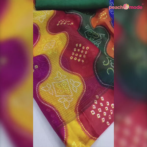 Multicolor Bandhani Printed Georgette Saree With Tassels