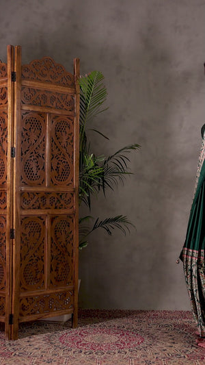 Green Ajrakh Printed Modal Satin Saree with Rich Party Wear Look