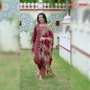 Maroon Floral Printed Rayon Suit