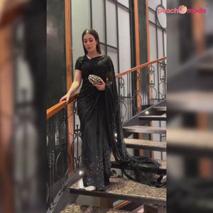 Black Sequins Embroidered Georgette Saree