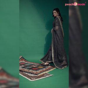 Black Bandhani Printed Georgette Saree With Embroidered Border