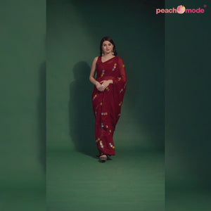 Maroon Sequins Embroidered Georgette Saree