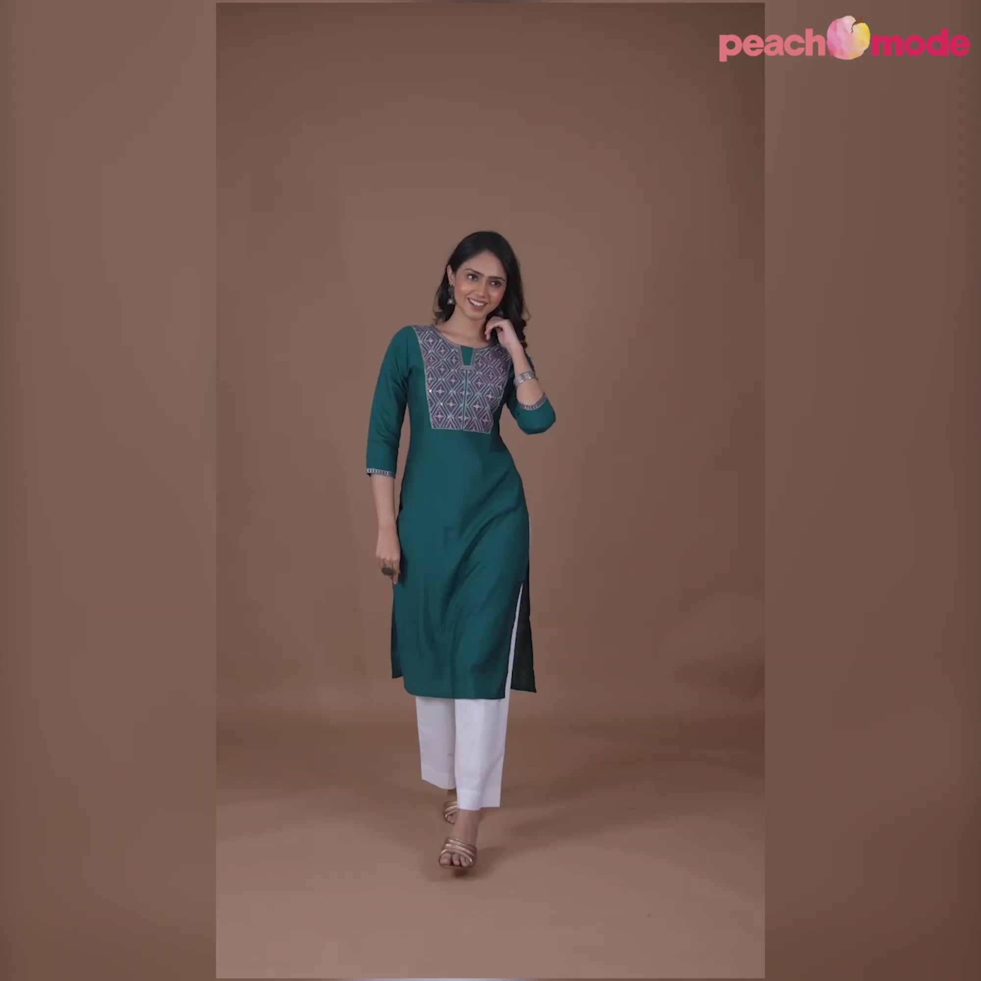 Green Yoke Embroidered Pure Cotton Straight Kurti