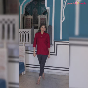 Maroon Solid Cotton Silk Straight Top