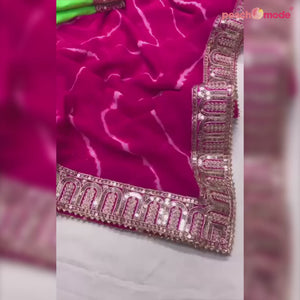Pink Printed With Sequins Embroidered Border Georgette Saree