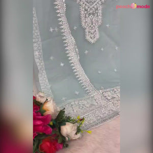 Sea Green Embroidered Organza Pakistani Semi Stitched Dress Material