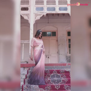 Peach Sequins Embroidered Ready To Wear Lycra Saree