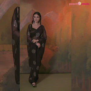 Dark Brown Sequins Embroidered Georgette Saree