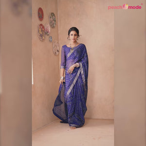 Blue Bandhani Printed Chiffon Saree