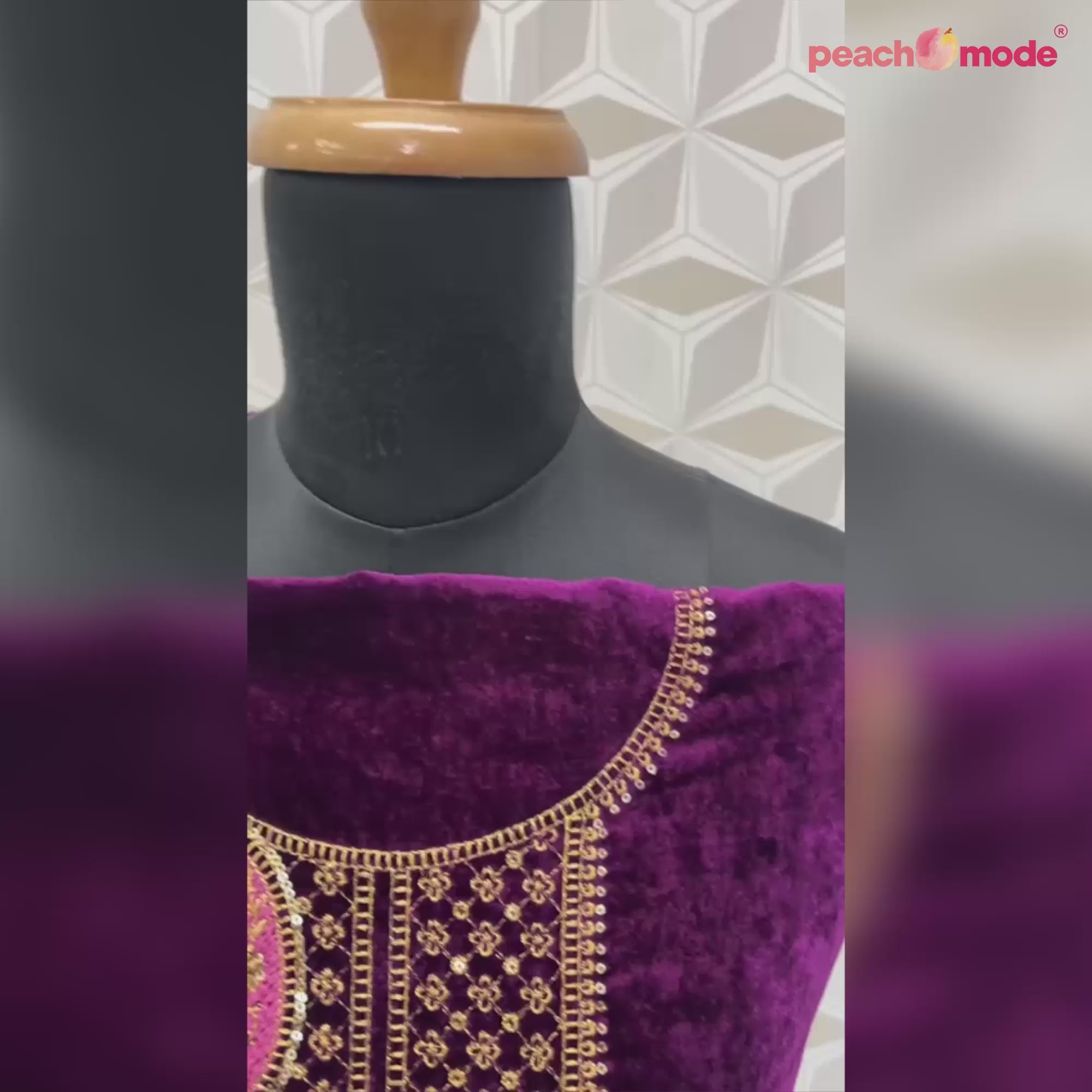 Purple Floral Embroidered Velvet Semi Stitched Salwar Suit