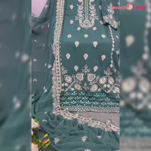 Teal Floral Embroidered Georgette Semi Stitched Pakistani Suit