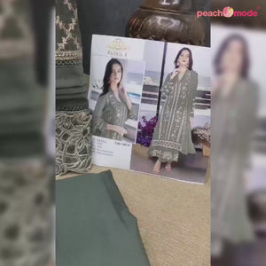 Mehendi Green Floral Embroidered Georgette Semi Stitched Pakistani Suit