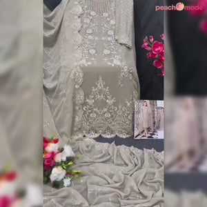 Dark Beige Floral Embroidered Georgette Semi Stitched Pakistani Suit