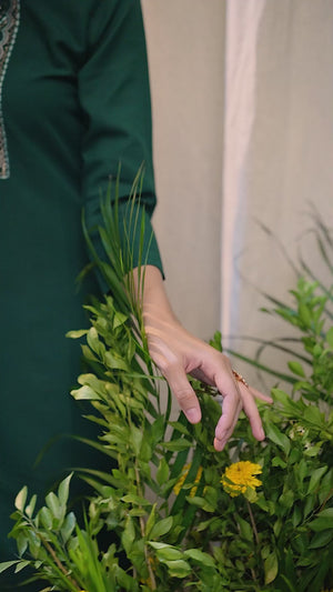 Green Yoke Embroidered Pure Cotton Straight Kurti