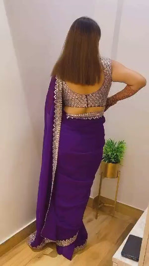 Violet Georgette Saree with Sleek Solid Finish and Embroidered Edging