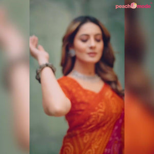 Orange & Magenta Bandhani Printed Chiffon Saree