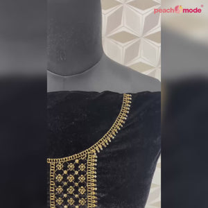 Black Floral Embroidered Velvet Semi Stitched Salwar Suit