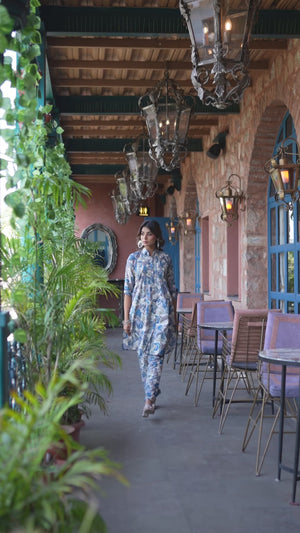 Blue Floral Printed Pure Cotton Co Ord Set