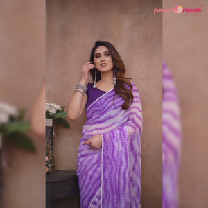 Purple Printed Ready To Wear Georgette Saree