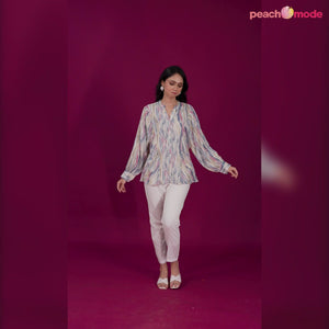 Blue Foil Printed Chanderi Silk A-Line Top