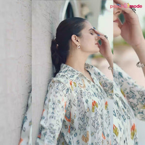 White & Orange Printed Chanderi Silk Top