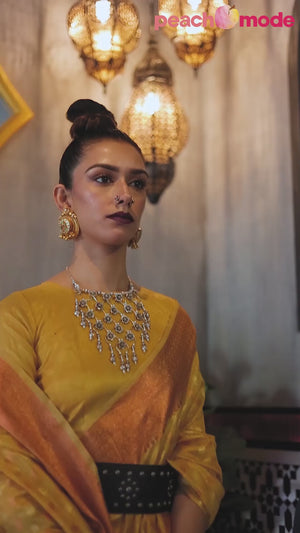 Beige Handloom Zari Woven Tissue Saree