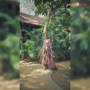 Wine Anarkali Chanderi Silk Suit With Hancrafted & Foil Print