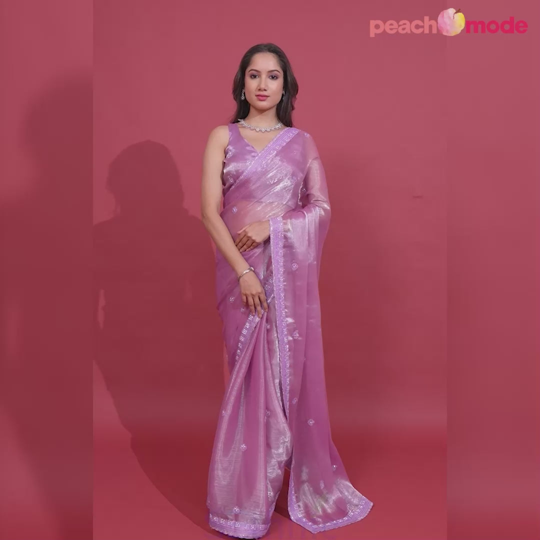 Light Purple Embroidered Work Tissue Saree