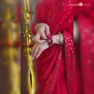 Red Sequins Embroidered Georgette Saree