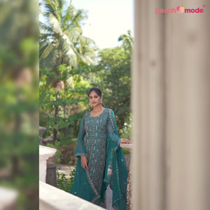 Morpich Floral Embroidered Art Silk Suit