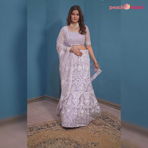 Purple Floral Sequins Embroidered Net Lehenga Choli