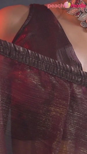 Brown Ready-to-Wear Chiffon Saree in Minimal Solid Pattern for a Classy Vibe