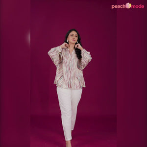 Turquoise Foil Printed Chanderi Silk A-Line Top