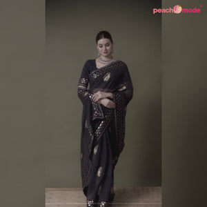 Blue Foil Printed Georgette Saree