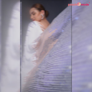 White & Purple Sequins Embroidered Georgette Saree