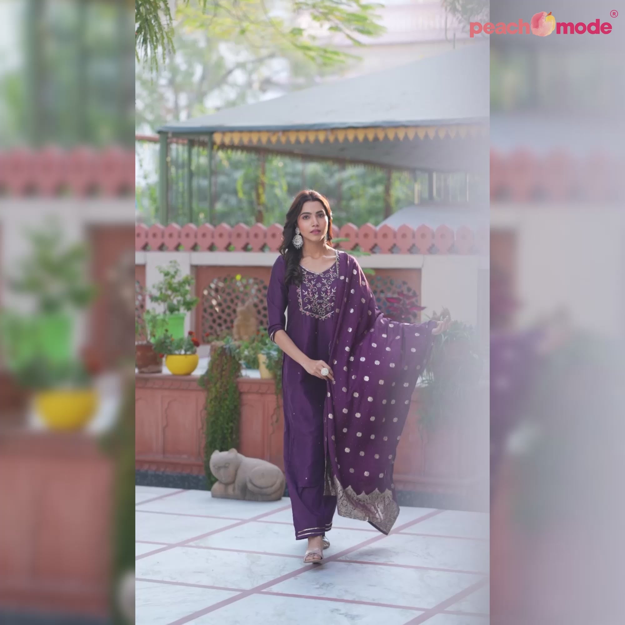 Wine Embroidered Chinon Salwar Suit With Handcrafted