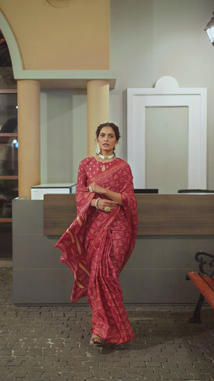 Chic Pink Geometric Printed Pure Mulmul Saree