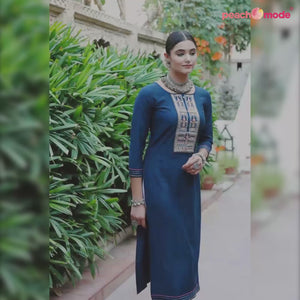 Yellow Embroidered Viscose Kurti