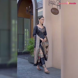 Black Floral Woven Banarasi Silk Paithani Dress Material