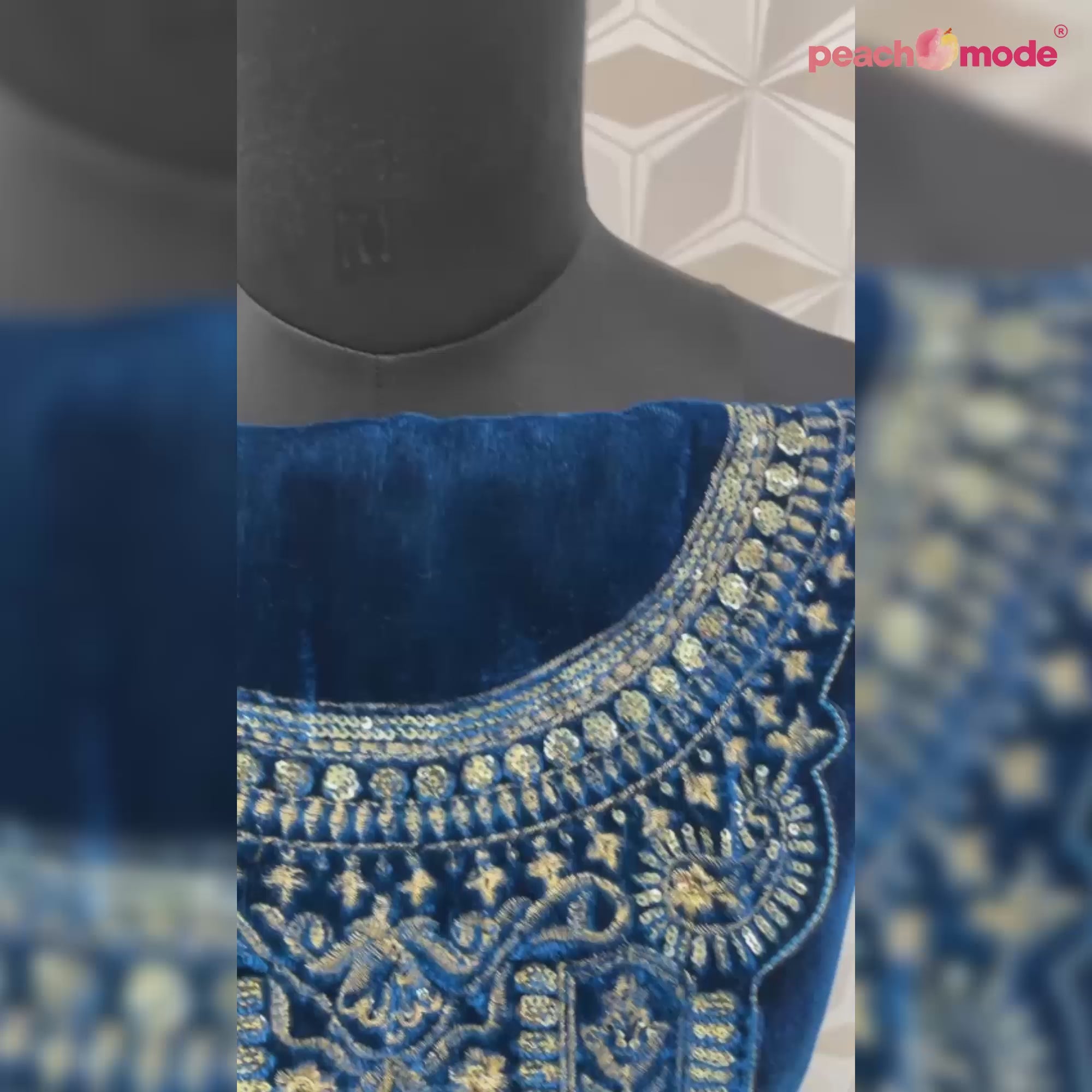 Morpich Floral Sequins Embroidered Velvet Semi Stitched Suit