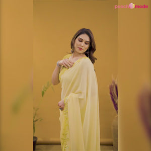 Yellow Embellished Georgette Saree With Mirror Work