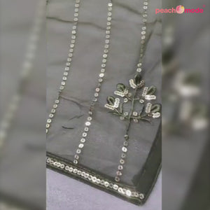 Mehandi Green Sequins Embroidered Georgette Saree