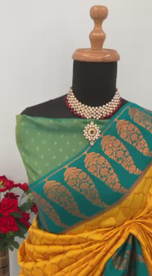 Mustard Floral Woven Kanjivaram Silk Saree